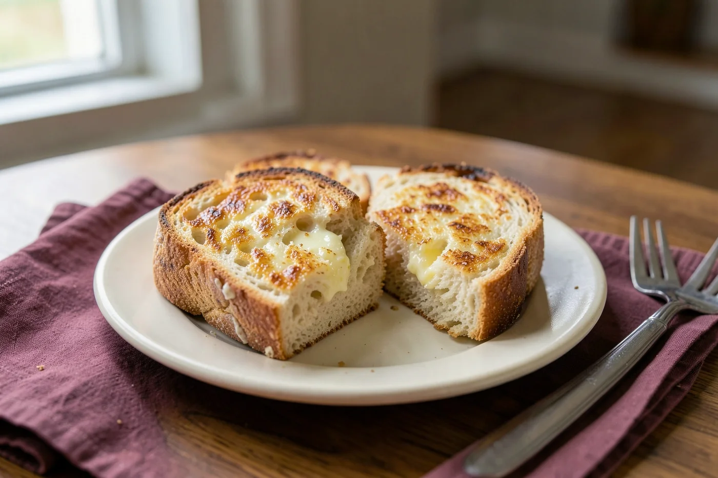 Pain perdu: rebanadas de pan doradas en sartén, empapadas en leche y huevo